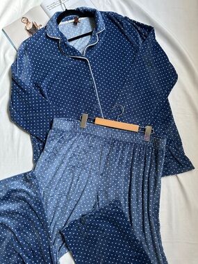 Denver Hayes Navy Blue Polka Dot Pajama Set